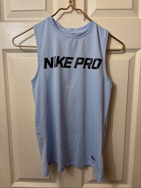 Nike Light Blue Sleeveless Pro Training Tank with Black Logo